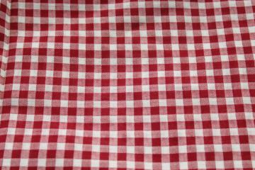 catalog photo of 50s vintage fabric, barn red & white gingham checked print cotton, country rockabilly style