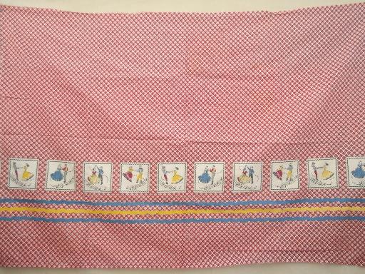 photo of 50s vintage feed sack fabric, square dance rick-rack border print #1