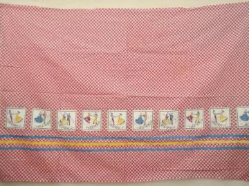 catalog photo of 50s vintage feed sack fabric, square dance rick-rack border print