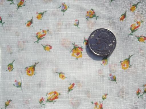 photo of 50s vintage floral print fabric, sheer cotton w/ tiny yellow rosebuds #1