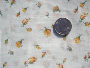 catalog photo of 50s vintage floral print fabric, sheer cotton w/ tiny yellow rosebuds