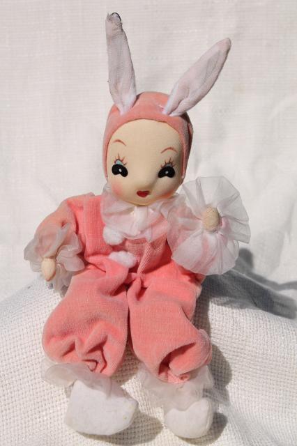 photo of 50s vintage girl pixie Easter bunnies, velvet doll ornaments, retro holiday decorations #4