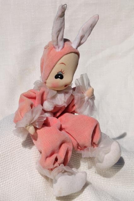 photo of 50s vintage girl pixie Easter bunnies, velvet doll ornaments, retro holiday decorations #5