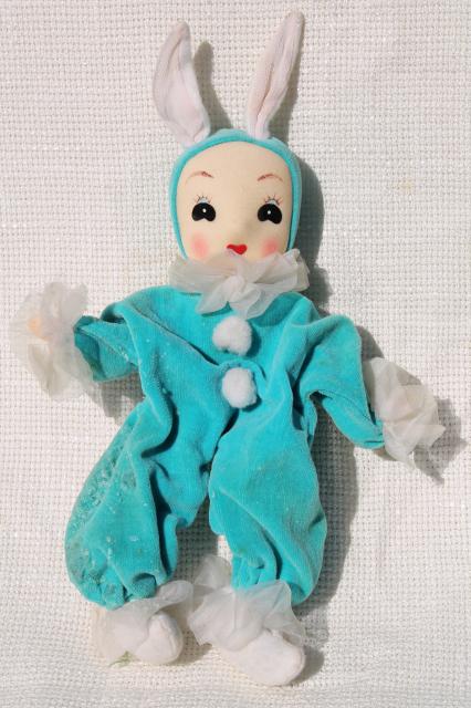 photo of 50s vintage girl pixie Easter bunnies, velvet doll ornaments, retro holiday decorations #6
