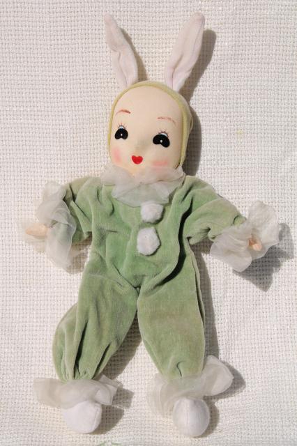 photo of 50s vintage girl pixie Easter bunnies, velvet doll ornaments, retro holiday decorations #7