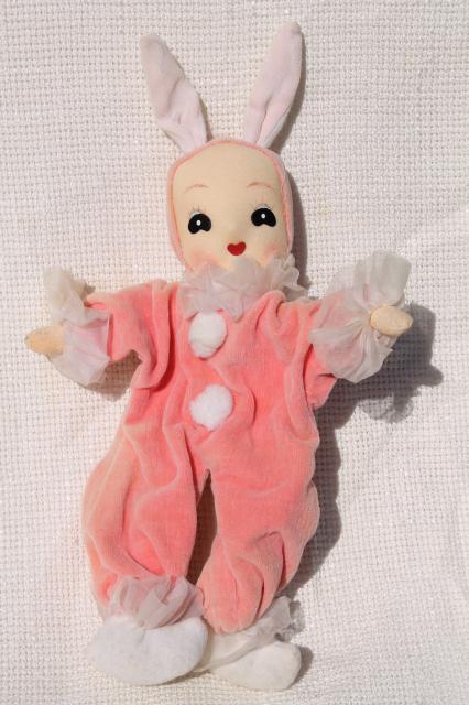 photo of 50s vintage girl pixie Easter bunnies, velvet doll ornaments, retro holiday decorations #8