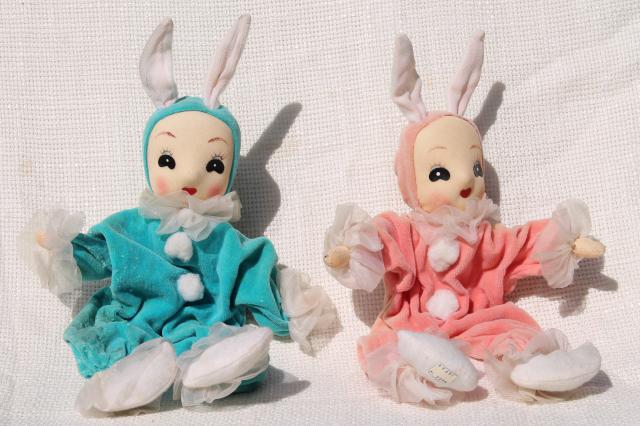 photo of 50s vintage girl pixie Easter bunnies, velvet doll ornaments, retro holiday decorations #11