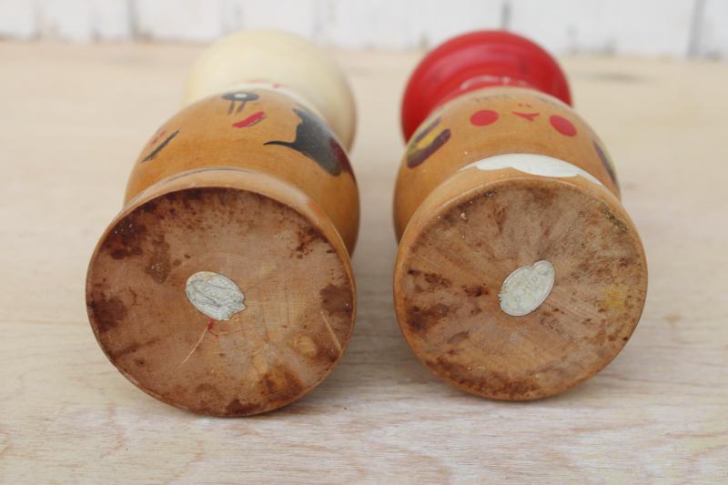 photo of 50s vintage hand painted wood S&P set lot, large wooden range shakers Salty & Peppy #3