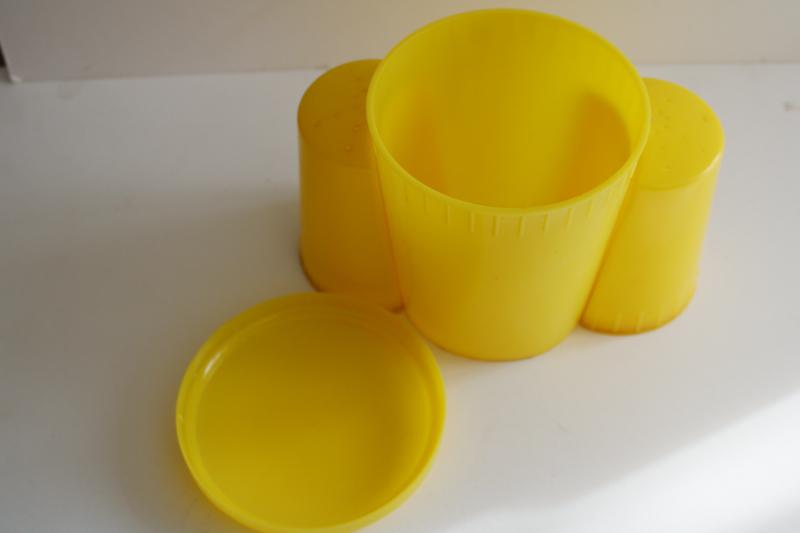 photo of 50s vintage kitchen range set large shakers, lustroware type yellow plastic  #4