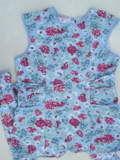 photo of 50s vintage kitchen smock, roses print cotton feedsack fabric cover-all #1