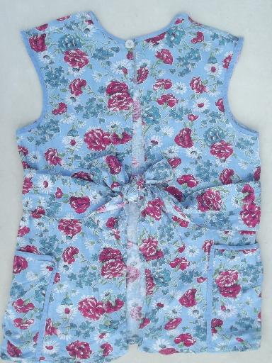 photo of 50s vintage kitchen smock, roses print cotton feedsack fabric cover-all #3