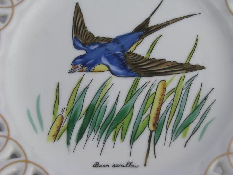 photo of 50s vintage lace edge china plate, barn swallow bird design, hand-painted Japan #2