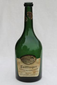 catalog photo of 50s vintage magnum champagne bottle, large green glass bottle w/ French label dated 1959