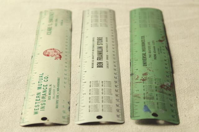 photo of 50s vintage metal rulers w/ old advertising, Ben Franklin dime stores etc. #6