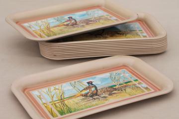 catalog photo of 50s vintage metal trays w/ pheasants game birds, retro TV tray set, mancave style!