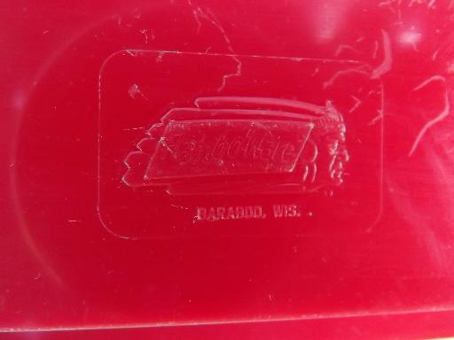 photo of 50s vintage red and white plastic butter dish, Baraboo RamboWare indian mark #4