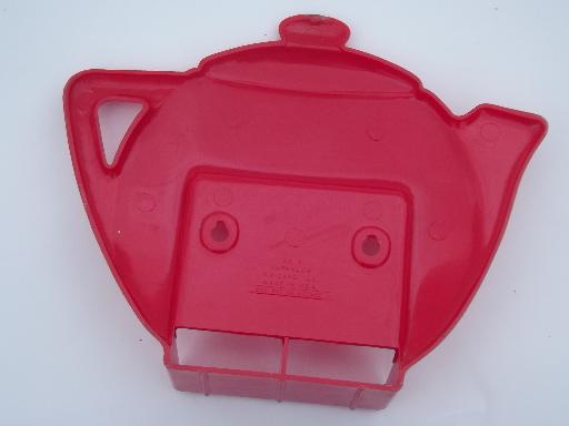 photo of 50s vintage red & white plastic S&P set, wall rack range shakers in teapot #11