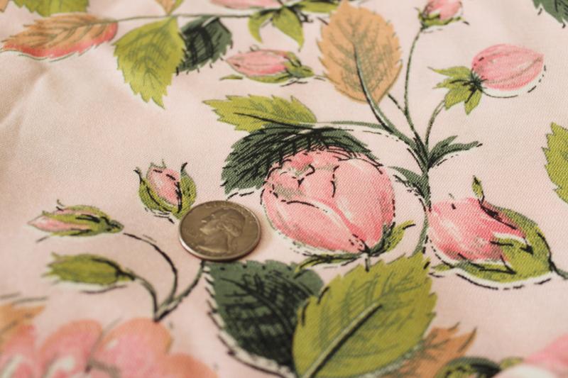 photo of 50s vintage roses print fabric, heavy faux silk for decor or fashion sewing #3