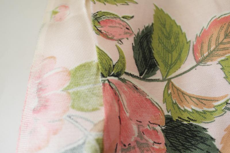 photo of 50s vintage roses print fabric, heavy faux silk for decor or fashion sewing #4