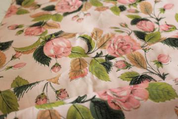 catalog photo of 50s vintage roses print fabric, heavy faux silk for decor or fashion sewing