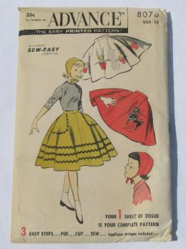 catalog photo of 50s vintage sewing pattern girls circle skirt w/appliques, poodle etc.