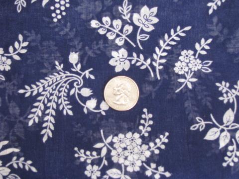 photo of 50s vintage sheer cotton fabric, navy blue w/ white bouquets floral #1