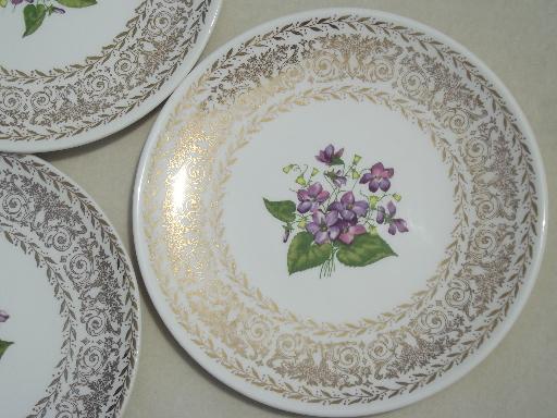 photo of 50s vintage spring violets floral china dessert plates, set of 6  #3