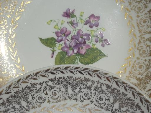 photo of 50s vintage spring violets floral china dessert plates, set of 6  #5