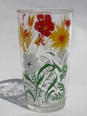 photo of 50s vintage swanky swigs glasses, flower print kitchen glass tumblers #2