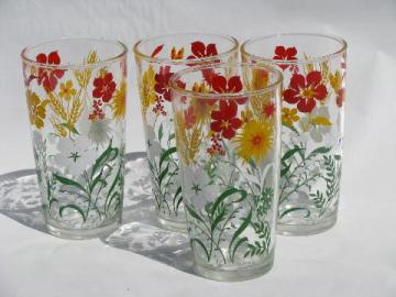 catalog photo of 50s vintage swanky swigs glasses, flower print kitchen glass tumblers