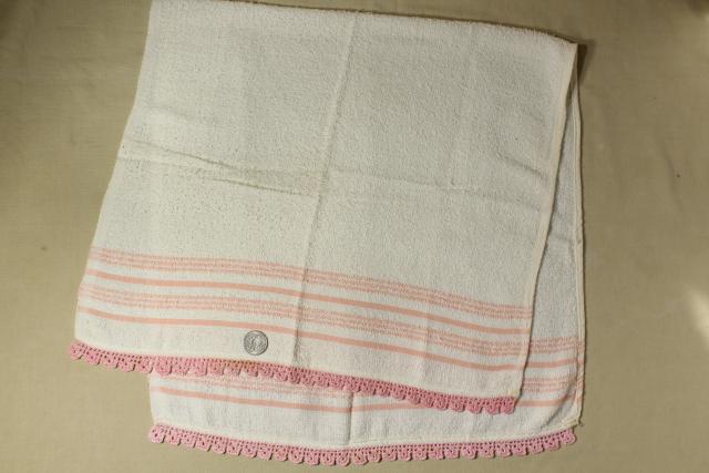photo of 50s vintage terrycloth bath and hand towels w/ colorful crochet edgings, bohemian style home #2