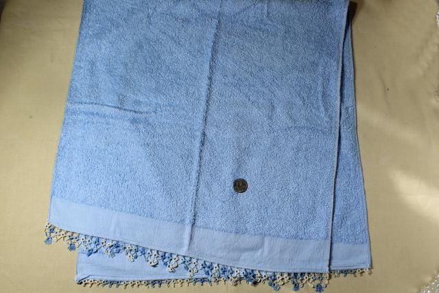 photo of 50s vintage terrycloth bath and hand towels w/ colorful crochet edgings, bohemian style home #3