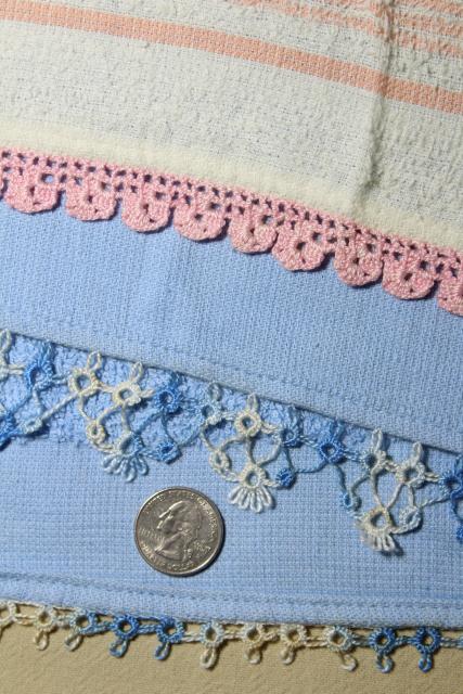 photo of 50s vintage terrycloth bath and hand towels w/ colorful crochet edgings, bohemian style home #4