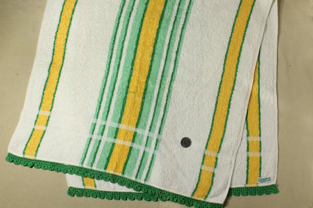 photo of 50s vintage terrycloth bath and hand towels w/ colorful crochet edgings, bohemian style home #5