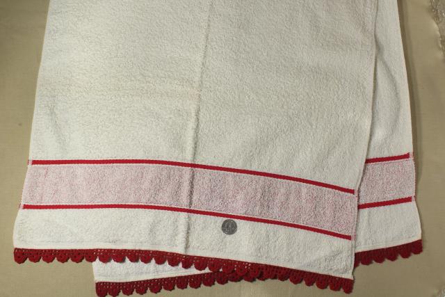 photo of 50s vintage terrycloth bath and hand towels w/ colorful crochet edgings, bohemian style home #6