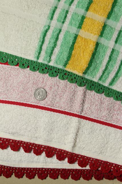 photo of 50s vintage terrycloth bath and hand towels w/ colorful crochet edgings, bohemian style home #7