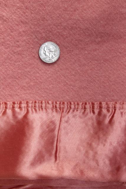 photo of 50s vintage thick pure wool bed blankets, rose pink w/ satin binding #9