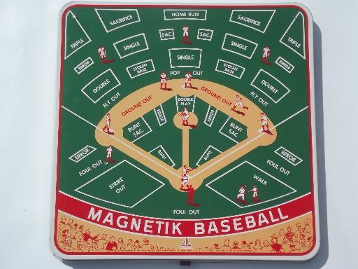 photo of 50s vintage tin litho game boards box games set, racing, magnetik baseball #4