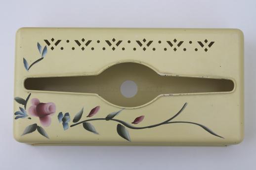 photo of 50s vintage tole metal tissue box cover w/ hand-painted flowers #1