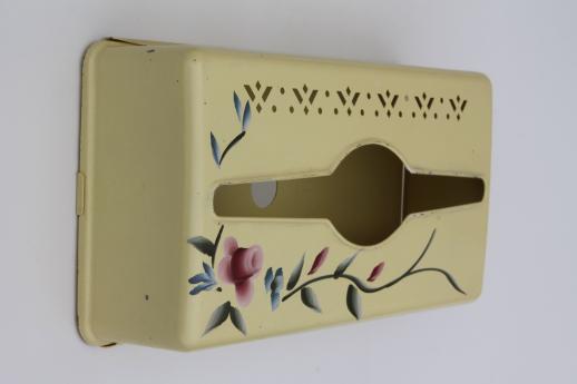 photo of 50s vintage tole metal tissue box cover w/ hand-painted flowers #2