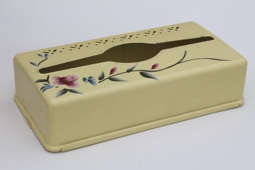 photo of 50s vintage tole metal tissue box cover w/ hand-painted flowers #3