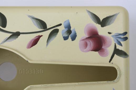 photo of 50s vintage tole metal tissue box cover w/ hand-painted flowers #8