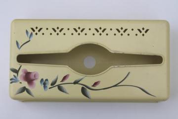 catalog photo of 50s vintage tole metal tissue box cover w/ hand-painted flowers