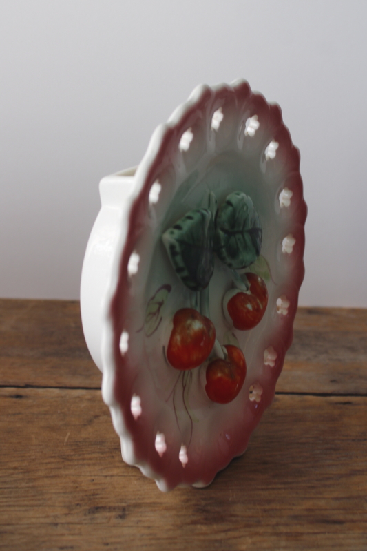 photo of 50s vintage wall pocket or vase, ceramic cherries china plate, cutesy girly cottagecore  #1