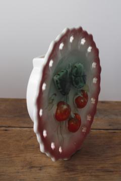 catalog photo of 50s vintage wall pocket or vase, ceramic cherries china plate, cutesy girly cottagecore 