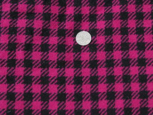 photo of 50s vintage wool fabric, woven plaid checked black and fuschia pink #1