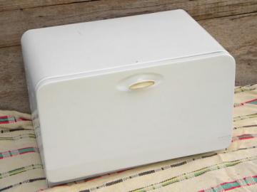 catalog photo of 50s-60s vintage kitchen breadbox, mid-century mod white enamel bread box