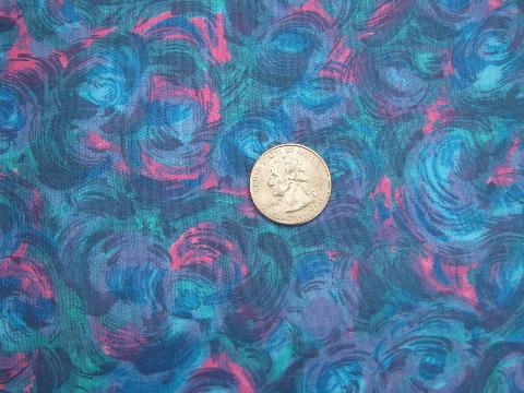 photo of 50s-60s vintage polished cotton sateen fabric peacock blue feather print #1