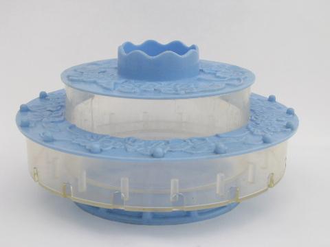 photo of 50s-60s vintage tiered plastic sewing box, round thread rack stand #1