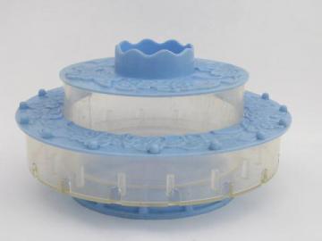 catalog photo of 50s-60s vintage tiered plastic sewing box, round thread rack stand